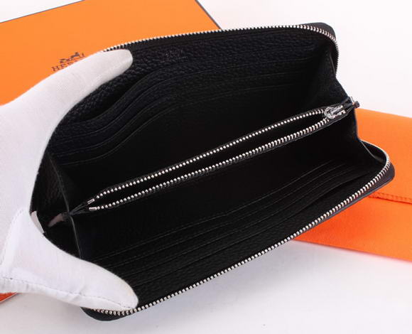 1:1 Quality Hermes Togo Leather Perforated Zippy Wallet 9032 Black Replica - Click Image to Close